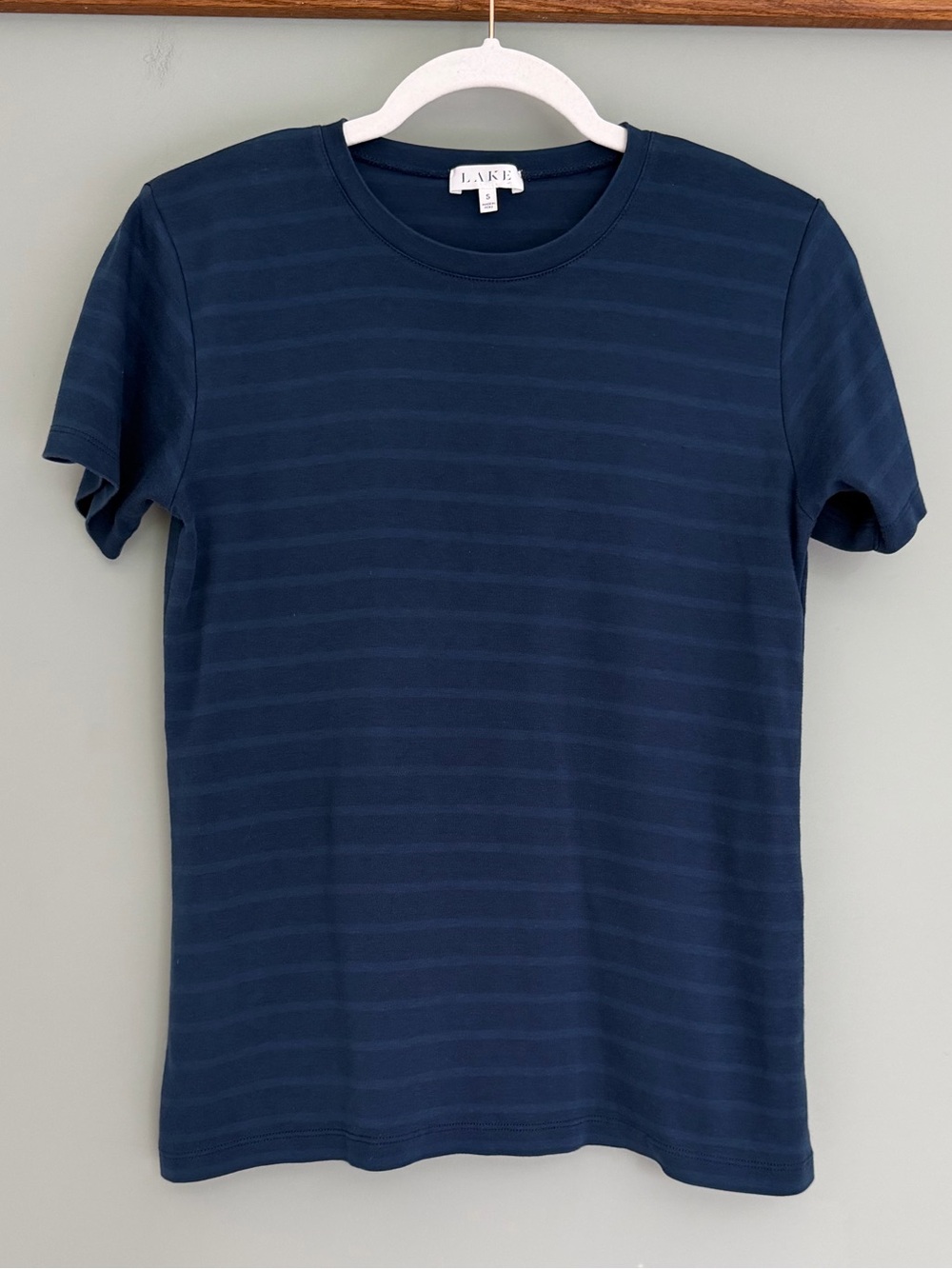 Lake Navy + Blue Stripe 100% Pima Cotton Classic Short Sleeve Tee Shirt